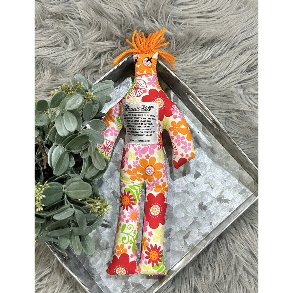 DAMMIT DOLL, Voodoo Groovy Retro Flowers Floral Garden Pink 12" Tall